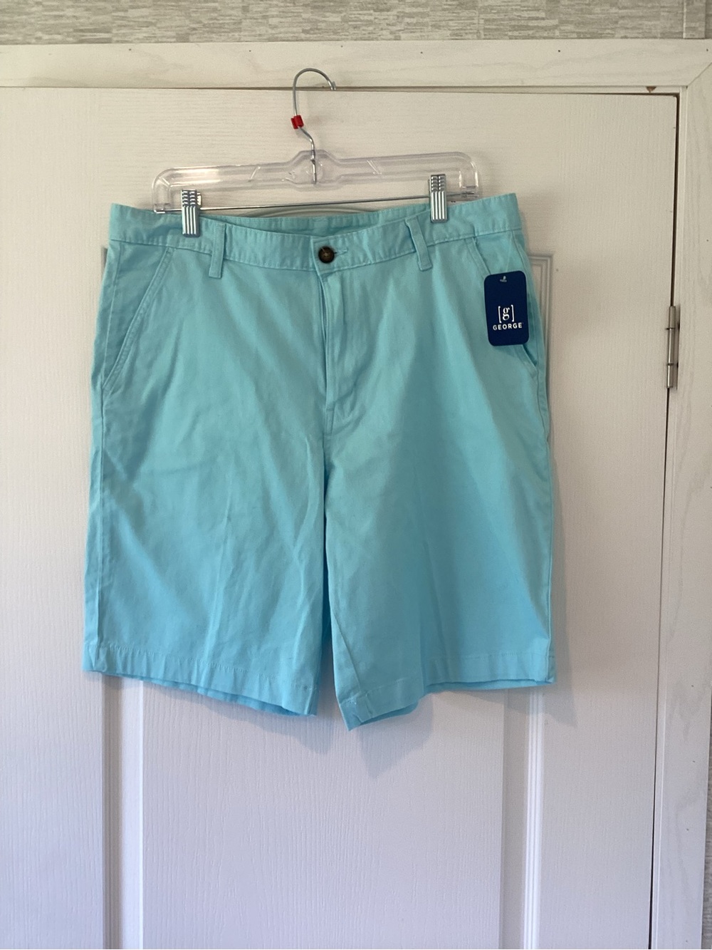 George Men's Aqua Flat Front Chino Shorts 34 BNWT